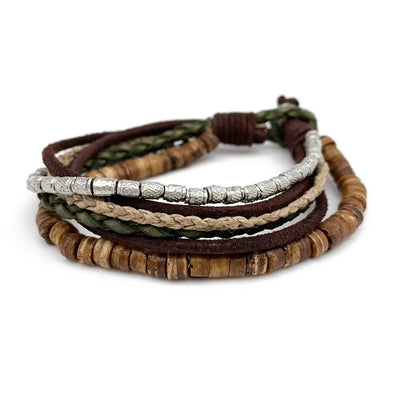 Men's Aadi Wood, Leather, Jute, Metal Pre-Layered Bracelet
