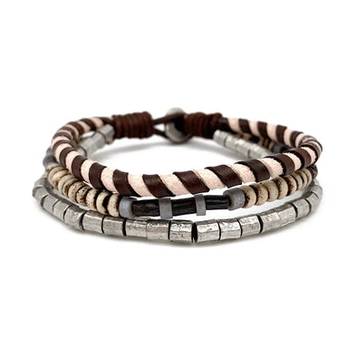 Men's Aadi Striped Leather, Stone, and Metal Beads Bracelet