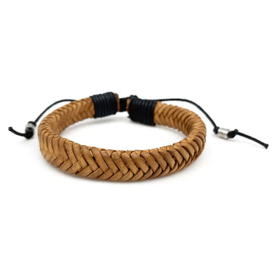 Men's Aadi Light Tan Braided Leather Pull Tie Bracelet