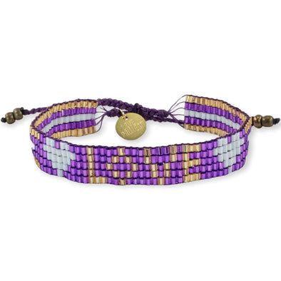 Seed Bead LOVE with Hearts Bracelet in Amethyst