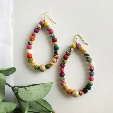 Kantha Luna Drop Hoop Earrings
