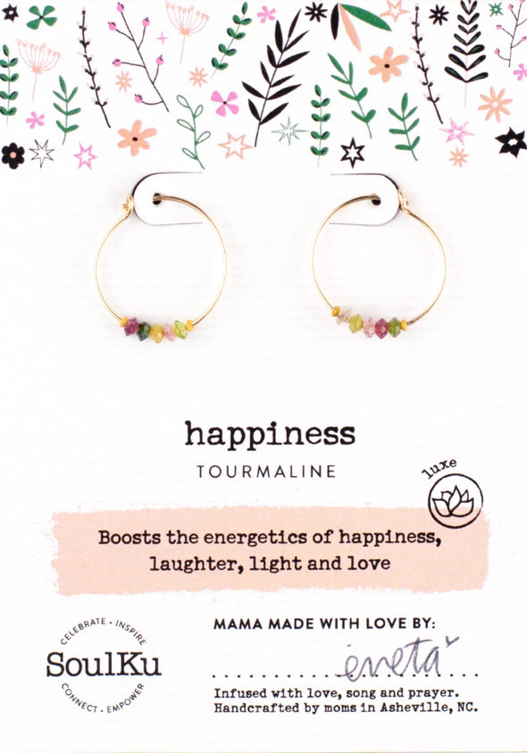 Rainbow Tourmaline Hoop Earrings for Happiness
