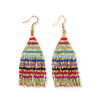 Lexie Horizontal Gold Lines Beaded Fringe Earrings in Multicolor