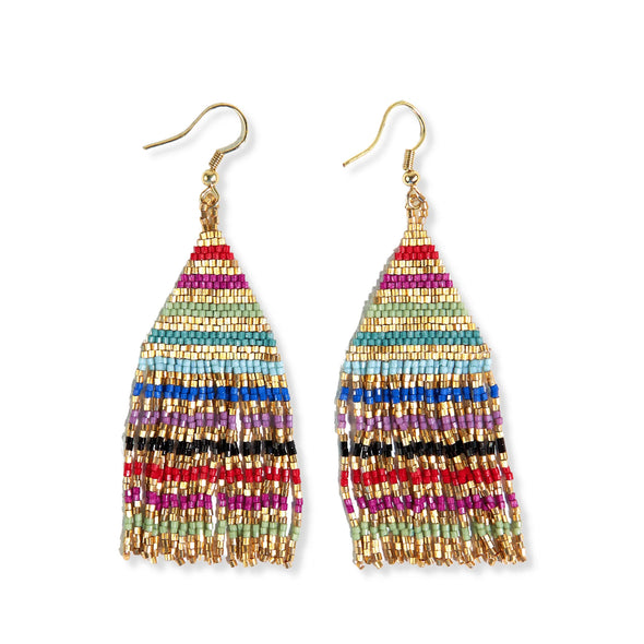 Lexie Horizontal Gold Lines Beaded Fringe Earrings in Multicolor