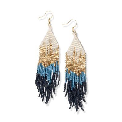 Clarie Ombre Beaded Fringe Earrings in Blue