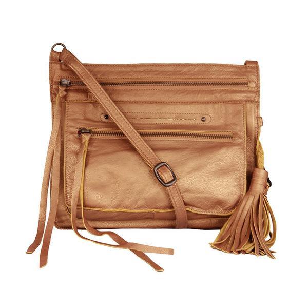 World Market Cognac Brown Suede Crossbody Bag