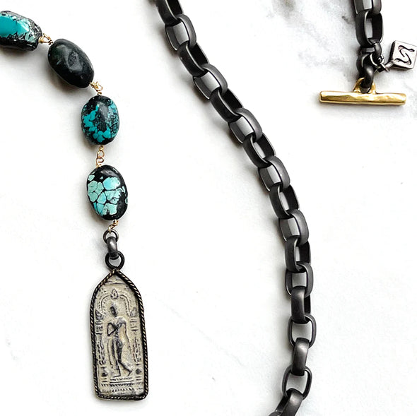 Carson Necklace with Turquoise and Willowy Buddha