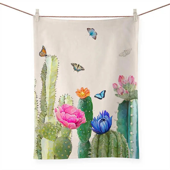 Bright Cactus Blooms by Cathy Walters Tea Towel