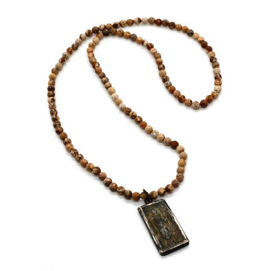 Wrap Bracelet/Necklace in Wood Jasper/Buddha