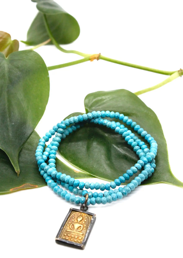 Wrap Bracelet/Necklace in Turqoise/Buddha