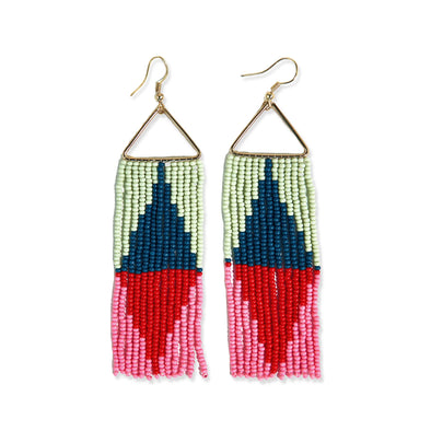 Brooke Split Diamond Beaded Fringe Earrings in Tomato Red