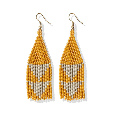 Lennon Two Color Triangles Beaded Fringe Earrings in Yellow