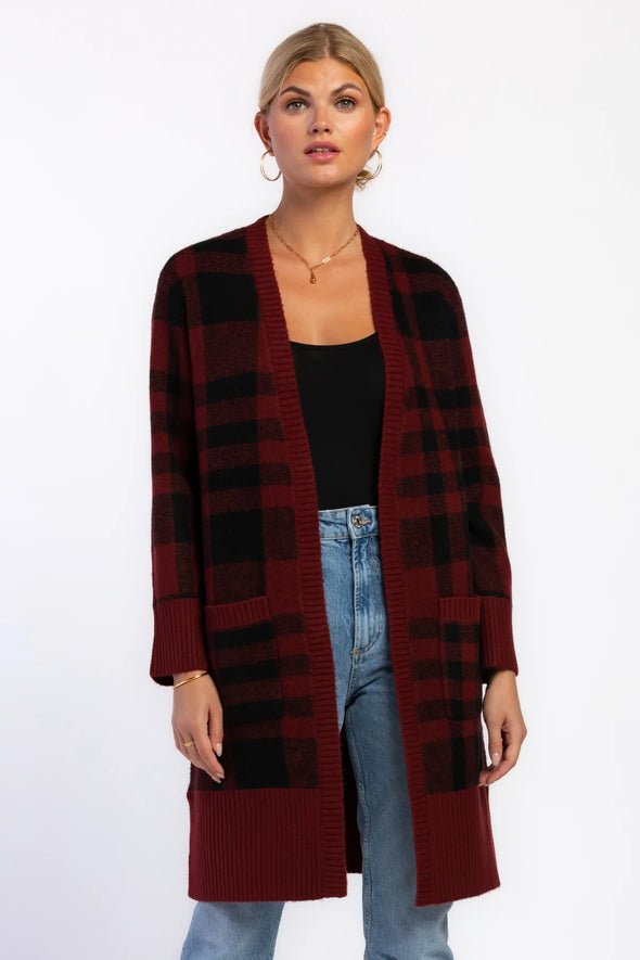 Zurine Cardigan in Merlot Plaid