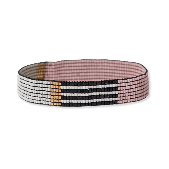 Alex Color Block Striped Beaded Stretch Bracelet Blush