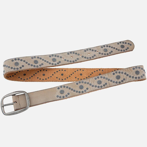 Irena Studded Leather Belt with Antique Silver Studs in Creme