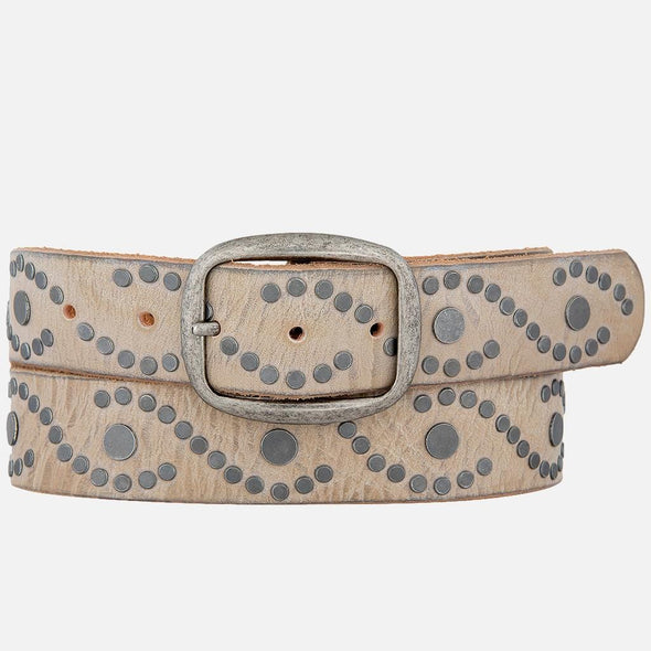 Irena Studded Leather Belt with Antique Silver Studs in Creme