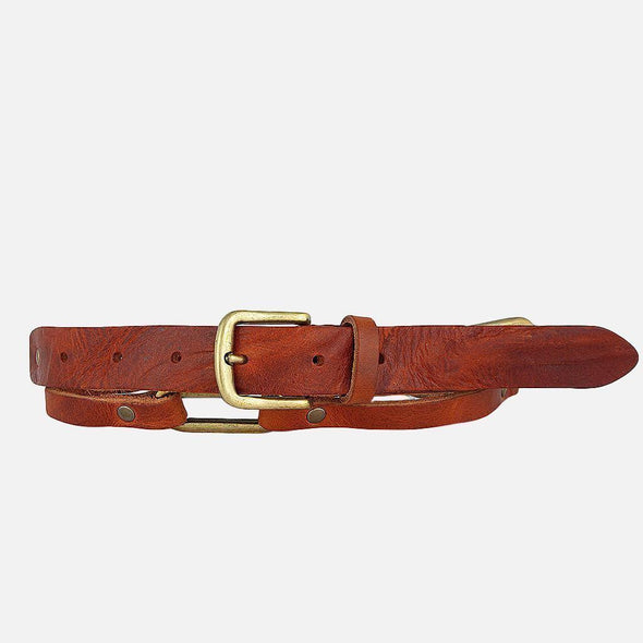 Krystel Chain Link Leather Fashion Belt in Cognac