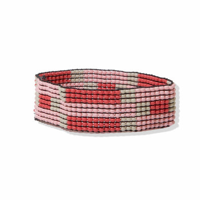 Blush Red Check Stripe Small Stretch Bracelet