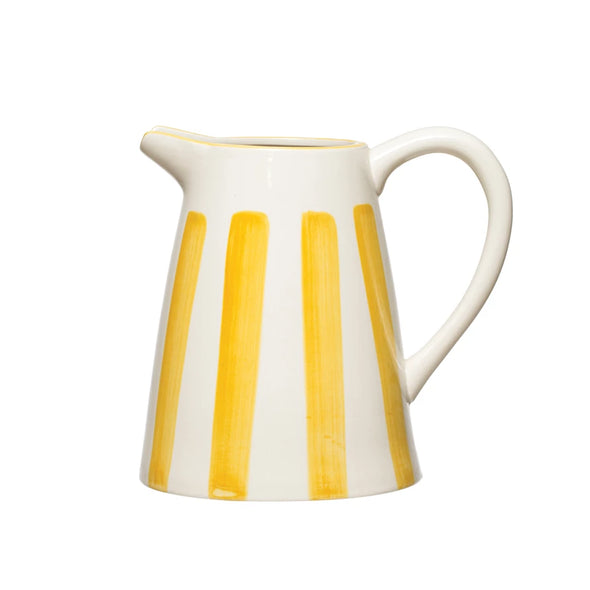 Hand-Painted Stoneware Pitcher with Stripes 24oz