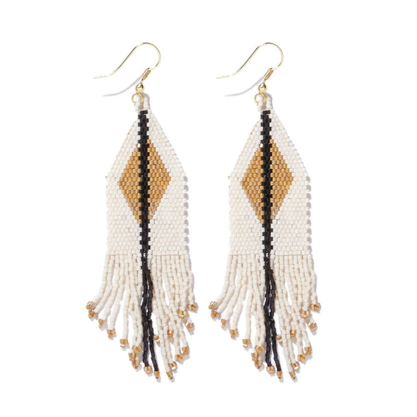 Cream With Gold Luxe Diamond With Fringe Earrings