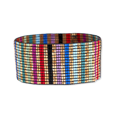 Kenzie Vertical Stripes Beaded Stretch Bracelet Gold Multicolor