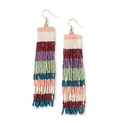 Lilac Blush Ivory Dangle Color Block Long Luxe Fringe Earrings