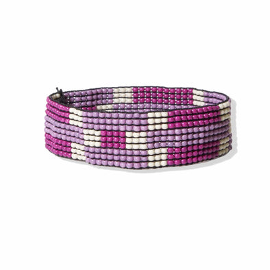 Lilac Maroon Ivory Check Stripe Small Stretch Bracelet