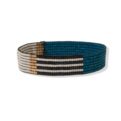 Peacock Ivory Gold Color Block Small Luxe Stretch Bracelet