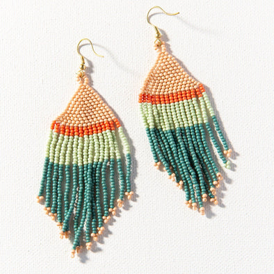 Teal Pink Mint Coral Stripe Seed Bead Earring